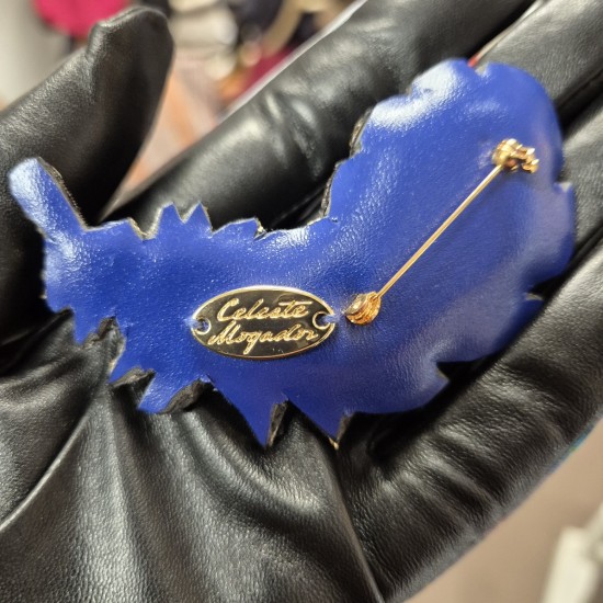 Broche Plume Bleue (XL) Celeste Mogador